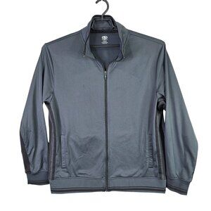 Mens Athletic Gray & Black Full Zip Jacket Long Sleeve Polyester Stretch Size L